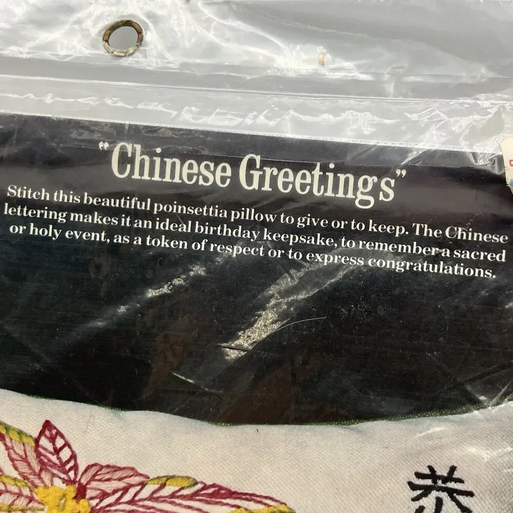 Paragon Chinese Greetings Poinsettia Crewel Pillow Embroidery Kit 0661 Red Green